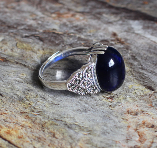 Natural Lapis Lazuli Men's Sterling Silver 925 European And American Fashion Personality Ring