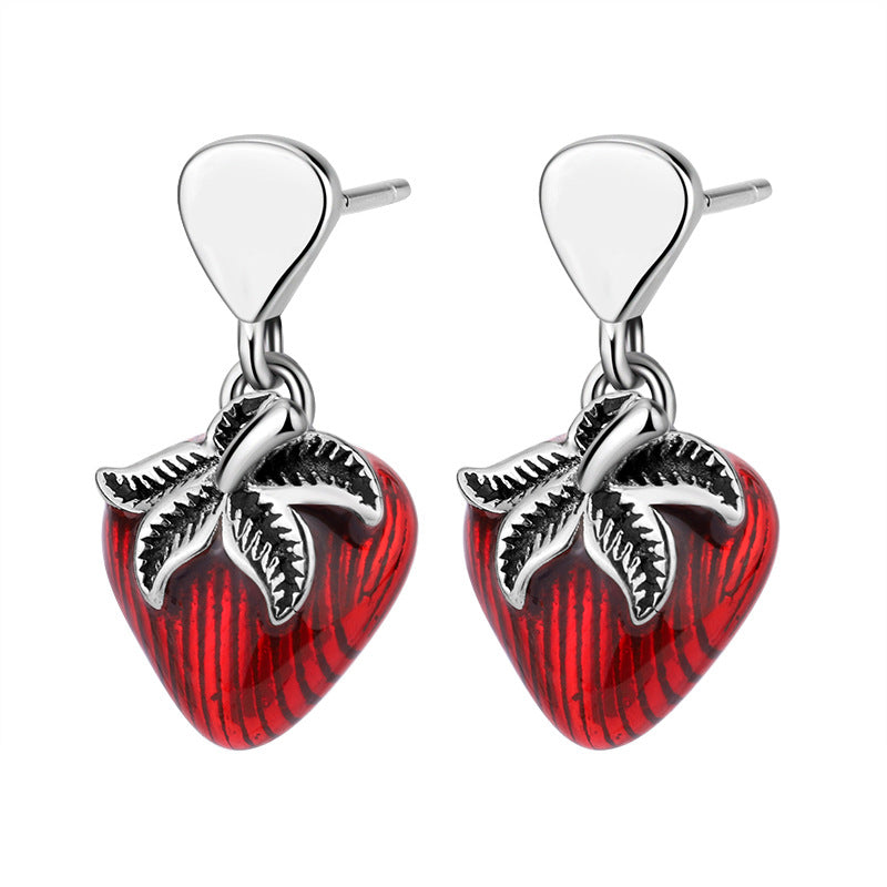 S925 Sterling Silver Retro Simple Kaedo Drip Glue Strawberry Earrings