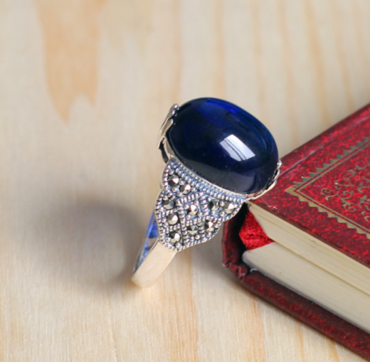 Natural Lapis Lazuli Men's Sterling Silver 925 European And American Fashion Personality Ring
