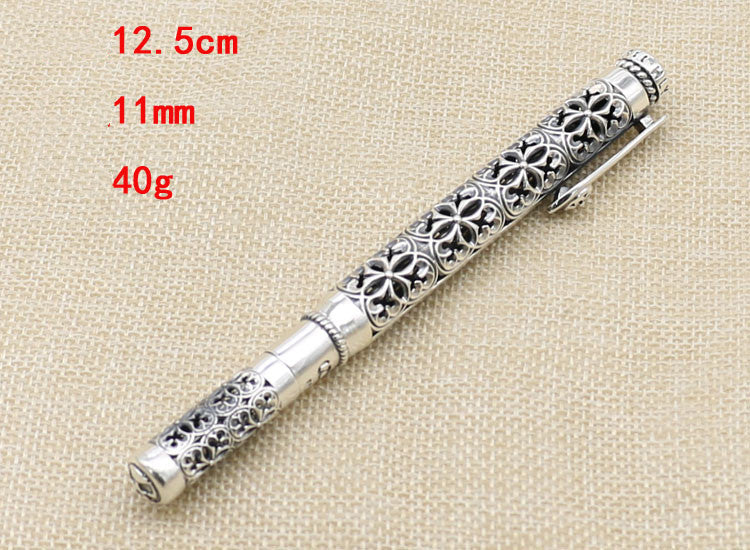 Silver Ballpoint Pen For Men And Women Elegant Pure Silver Hollow