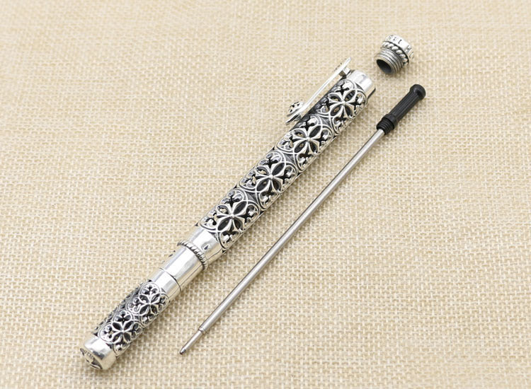 Silver Ballpoint Pen For Men And Women Elegant Pure Silver Hollow