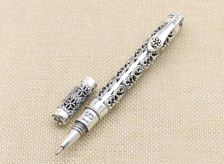 Silver Ballpoint Pen For Men And Women Elegant Pure Silver Hollow