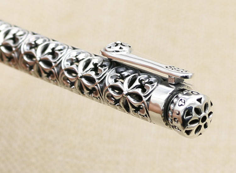 Silver Ballpoint Pen For Men And Women Elegant Pure Silver Hollow