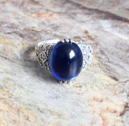 Natural Lapis Lazuli Men's Sterling Silver 925 European And American Fashion Personality Ring